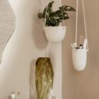 Speckle hanging pot large, offwhite